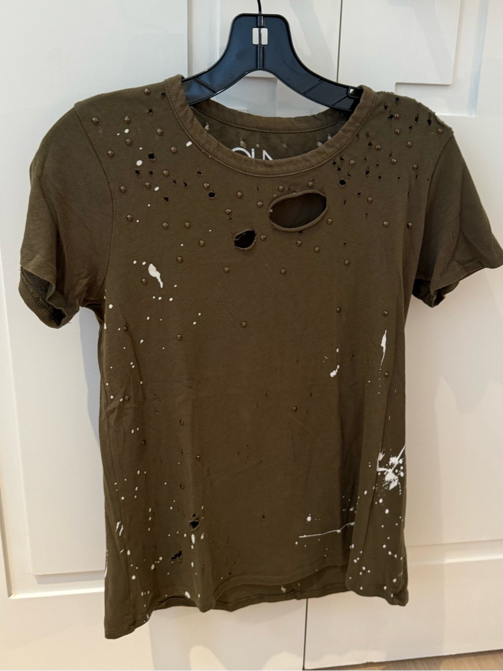 Distressed Olive Green Tee with Stud Accents -Chaser